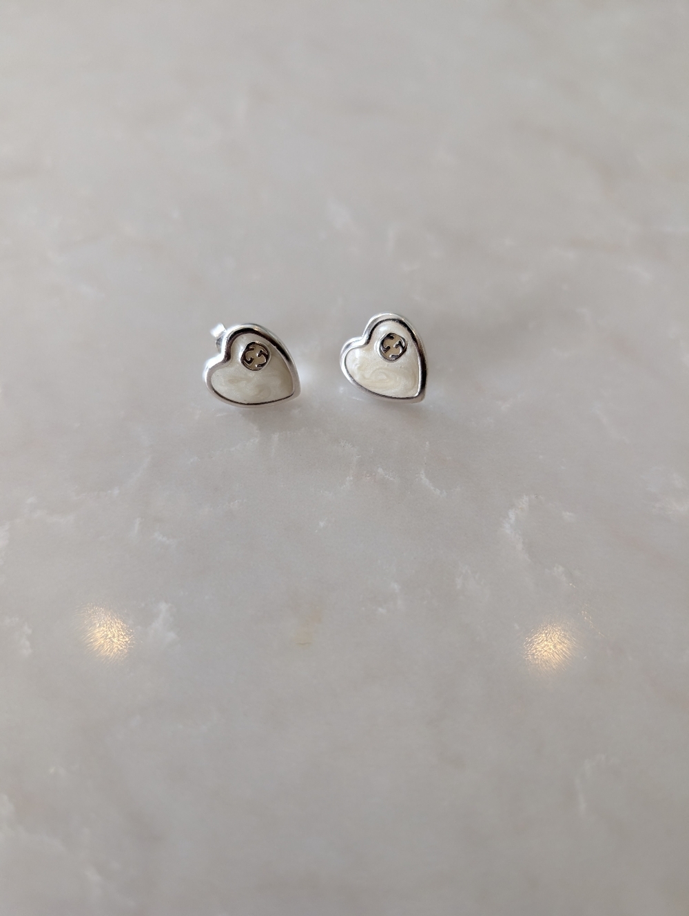 Gucci GG Silver Heart Logo Stud Earrings - Picture 2 of 6